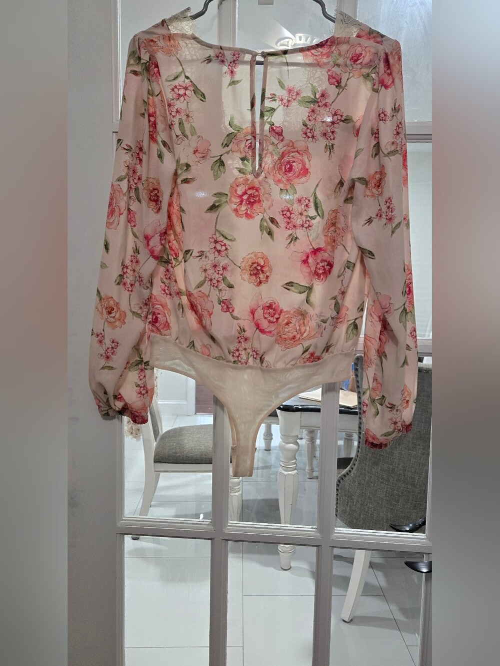 Socialite Sheer Pink Floral Tie-Back Long Sleeve Bodysuit